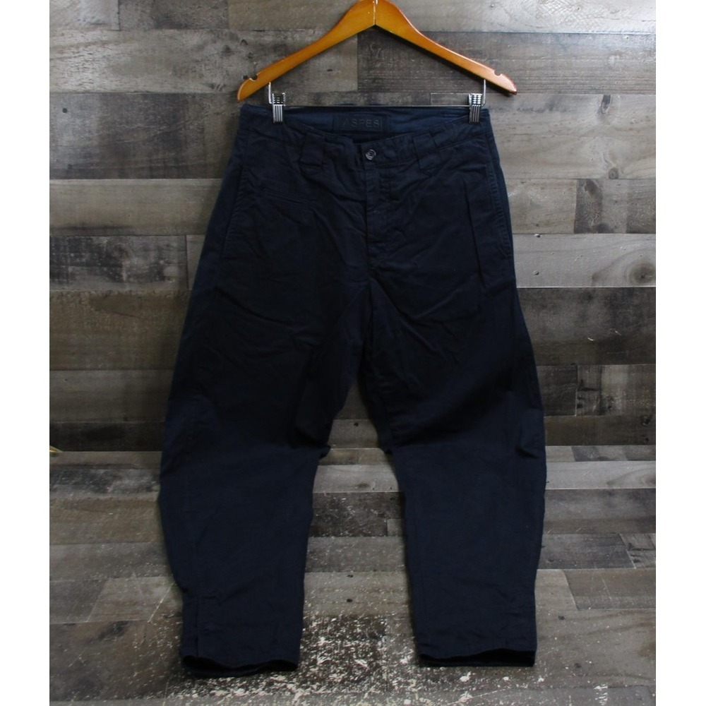 Aspesi Chino Pants Mens 46 Navy Blue Made in Italy Drawstring Zip Fly Snap Hem